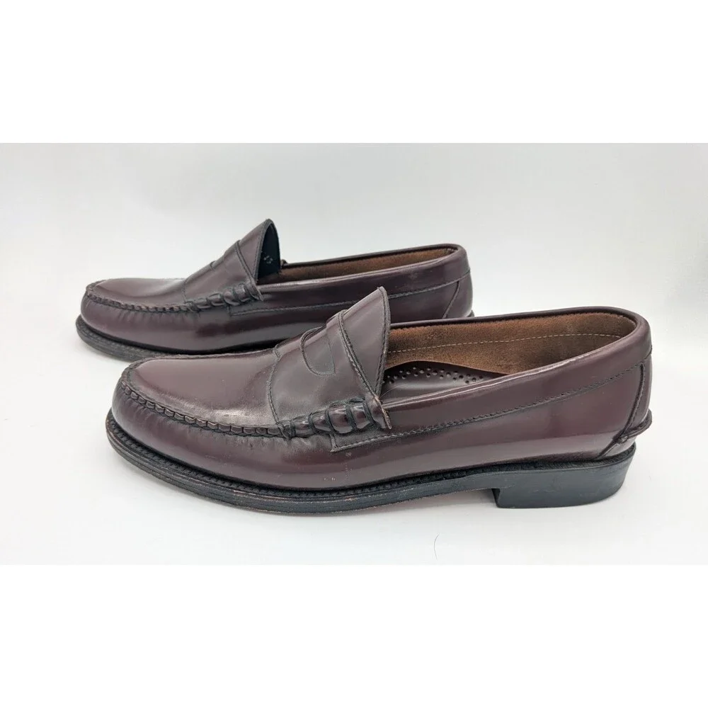 Johnston & Murphy Penny Loafers Mens 10 D Burgundy Leather Slip On Dress Shoes